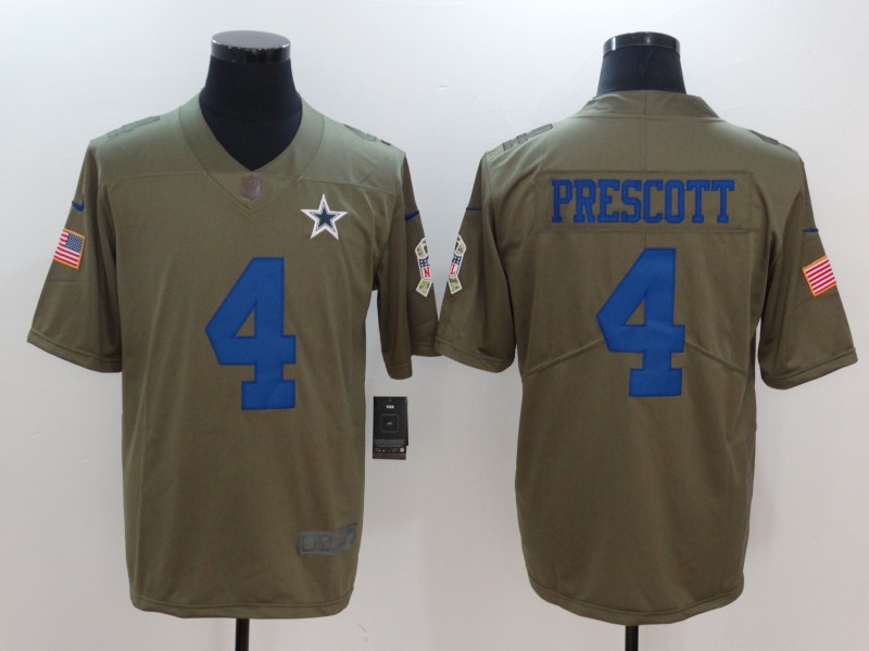 Men Dallas cowboys 4 Prescott Nike Olive Salute To Service Limited NFL Jerseys
